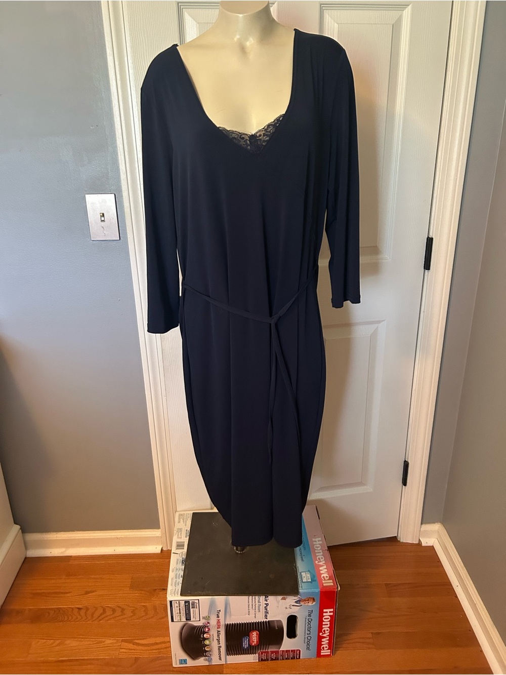 attention Navy Crewneck dress with Soft Knit Finish